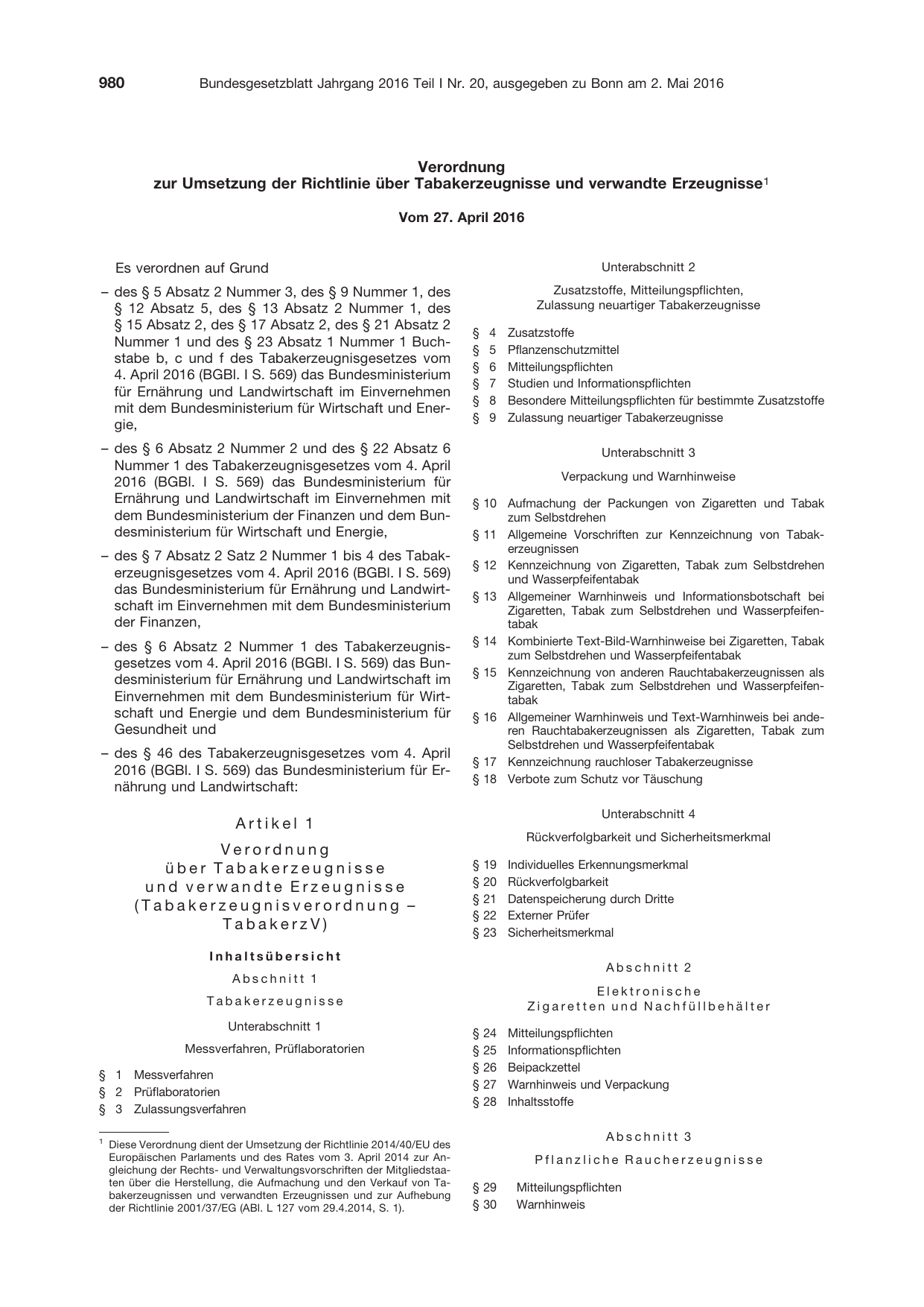 BGBl. 2016, Seite 980 — Originalseite als Abbildung