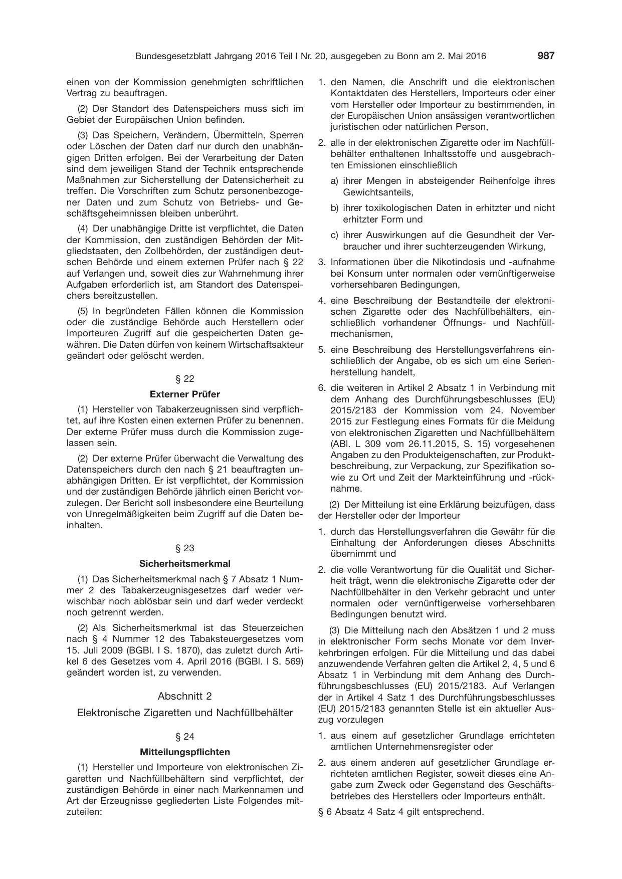 BGBl. 2016, Seite 987 — Originalseite als Abbildung