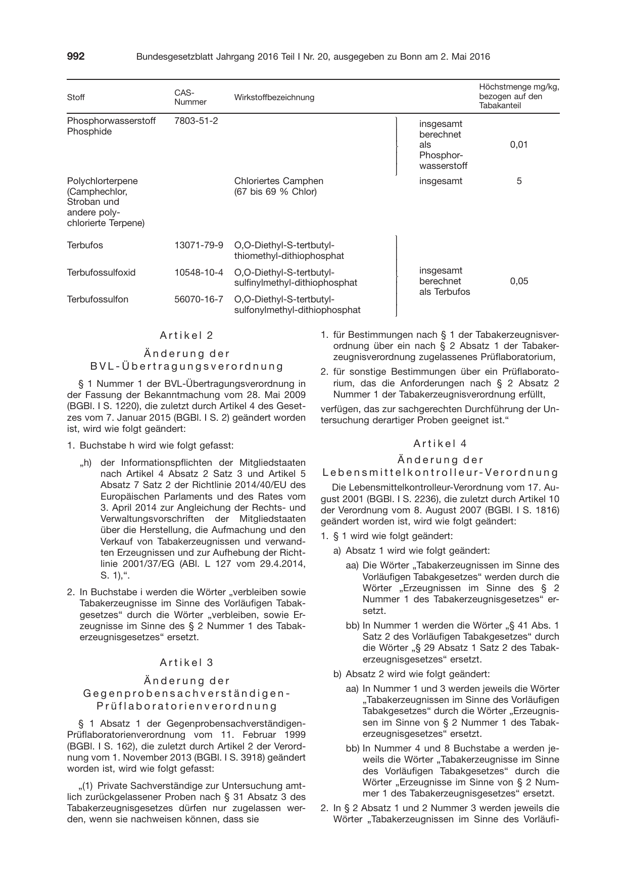 BGBl. 2016, Seite 992 — Originalseite als Abbildung