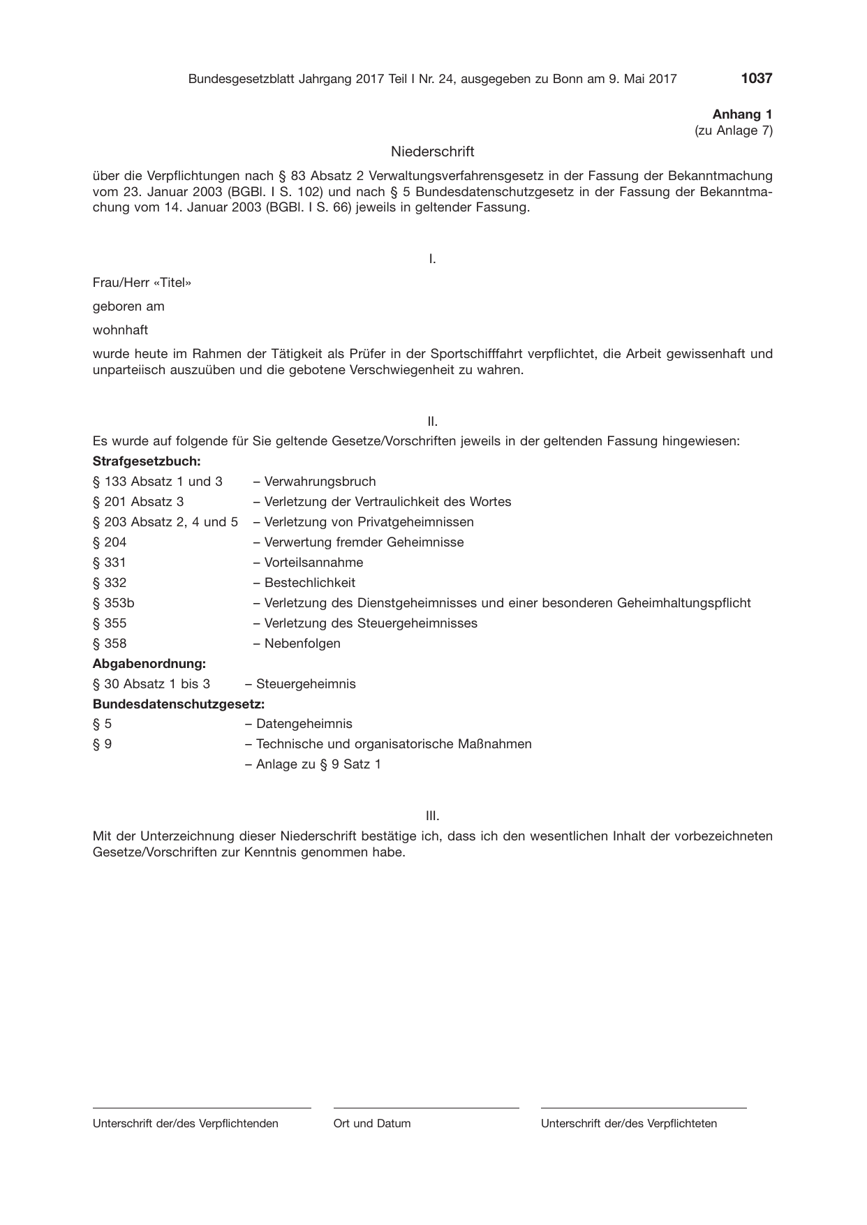 BGBl. 2017, Seite 1037 — Originalseite als Abbildung