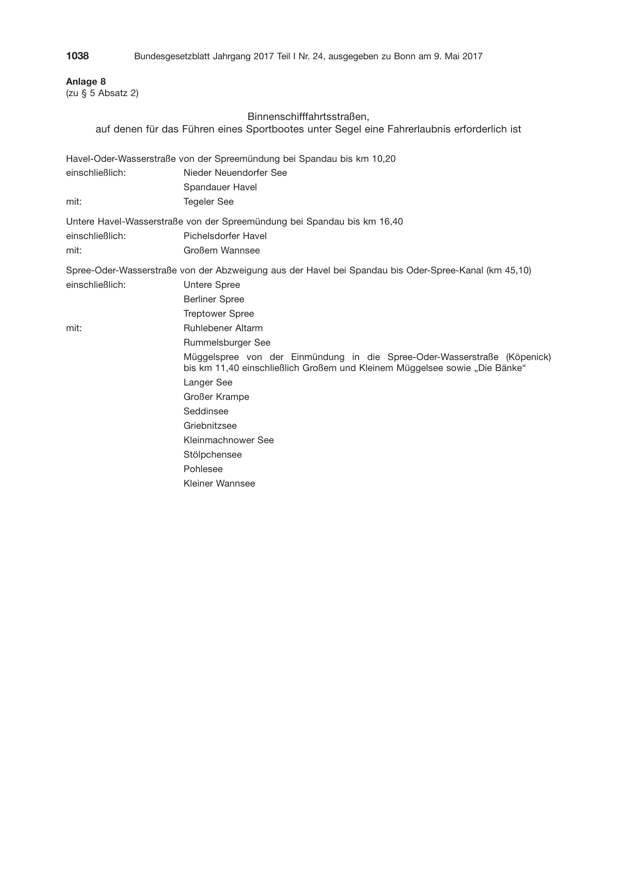 BGBl. 2017, Seite 1038 — Originalseite als Abbildung