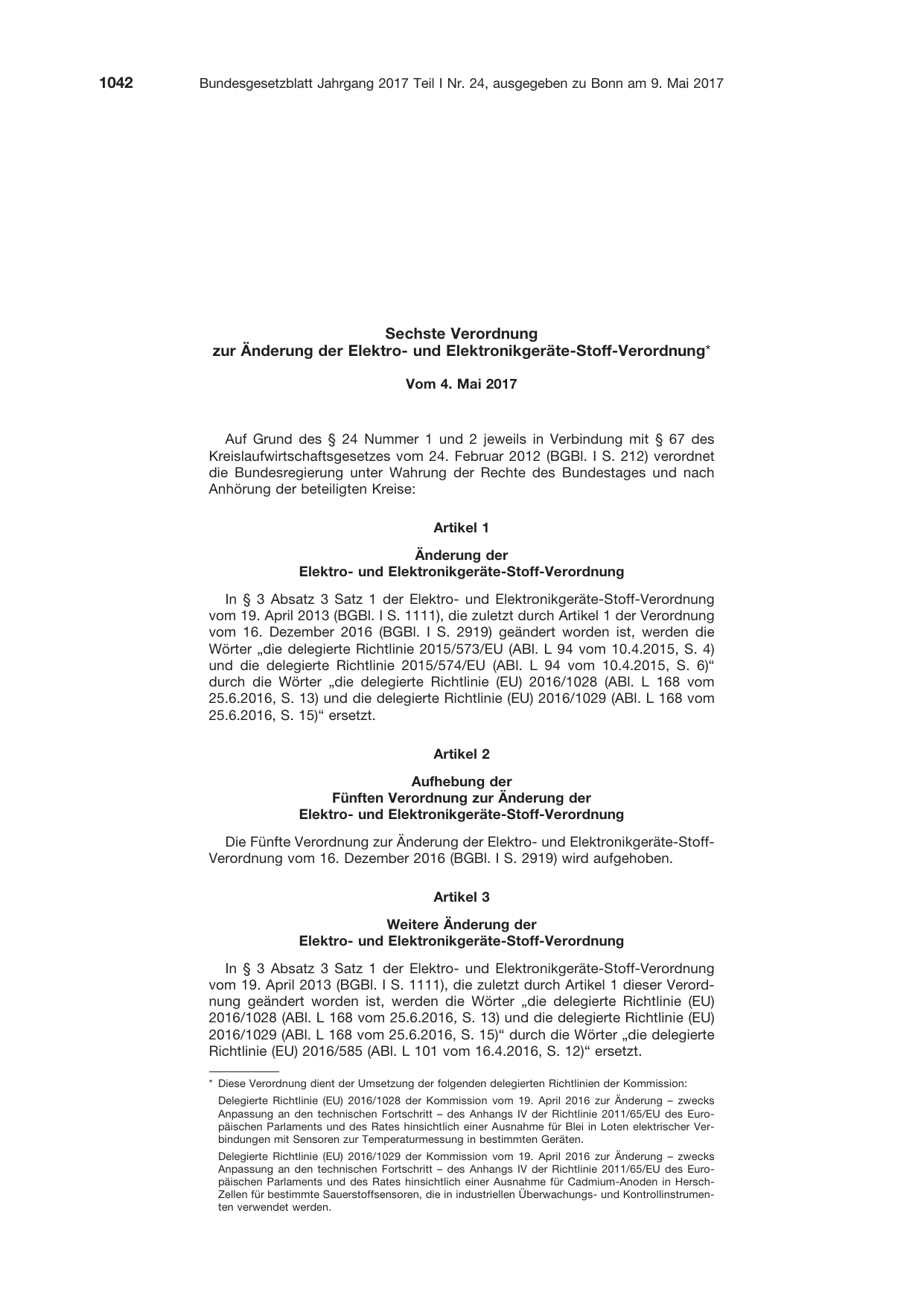 BGBl. 2017, Seite 1042 — Originalseite als Abbildung