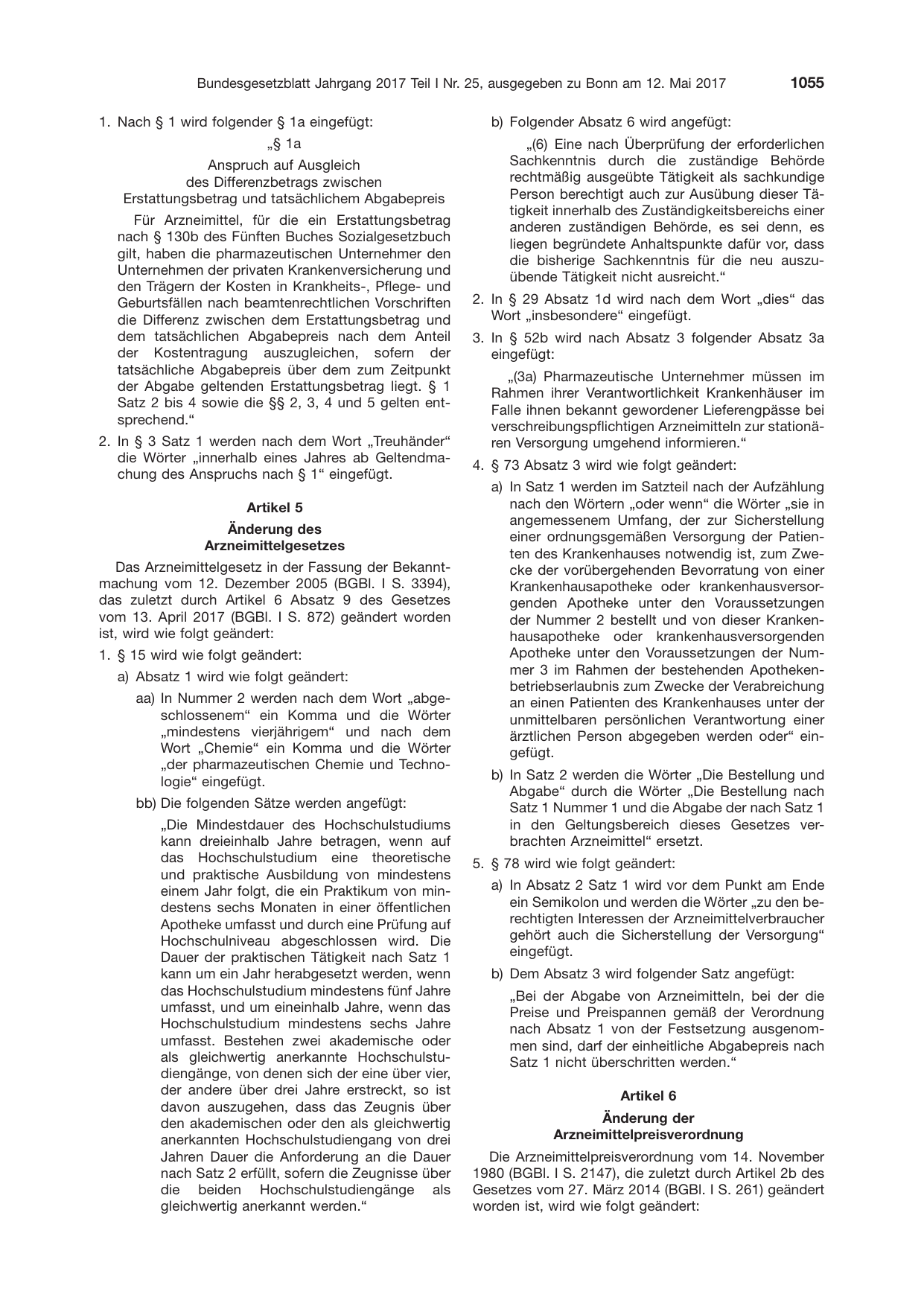 BGBl. 2017, Seite 1055 — Originalseite als Abbildung