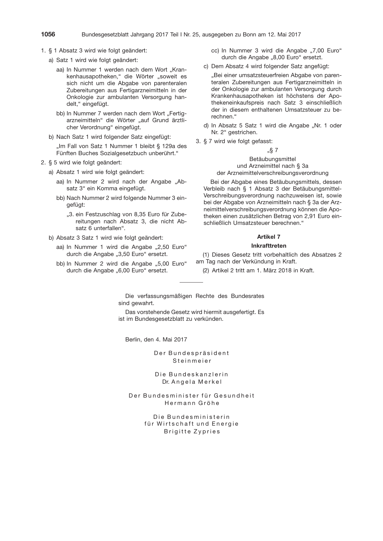 BGBl. 2017, Seite 1056 — Originalseite als Abbildung