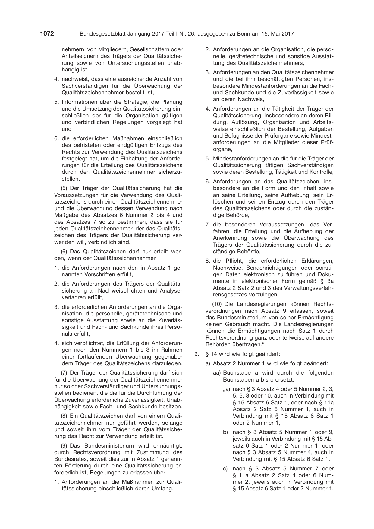 BGBl. 2017, Seite 1072 — Originalseite als Abbildung