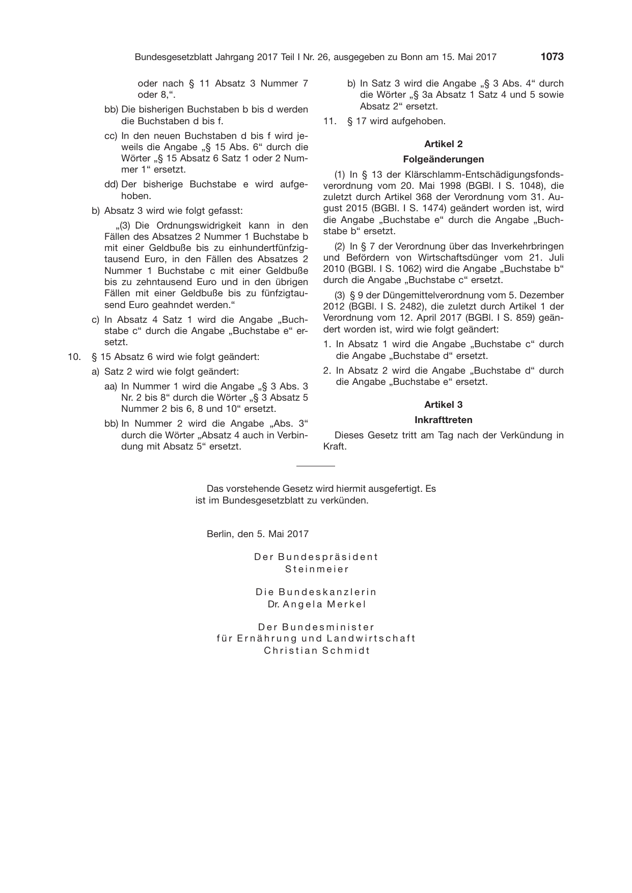 BGBl. 2017, Seite 1073 — Originalseite als Abbildung