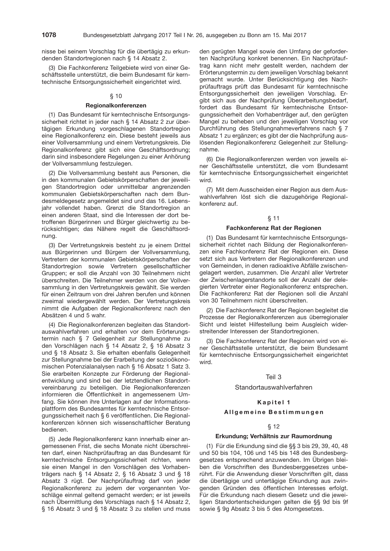 BGBl. 2017, Seite 1078 — Originalseite als Abbildung