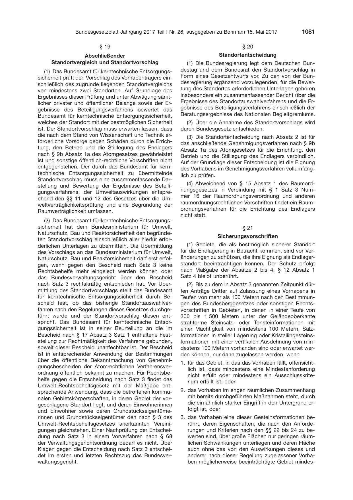 BGBl. 2017, Seite 1081 — Originalseite als Abbildung