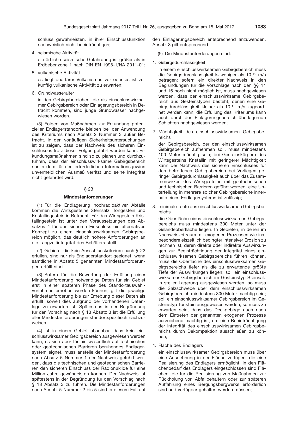 BGBl. 2017, Seite 1083 — Originalseite als Abbildung