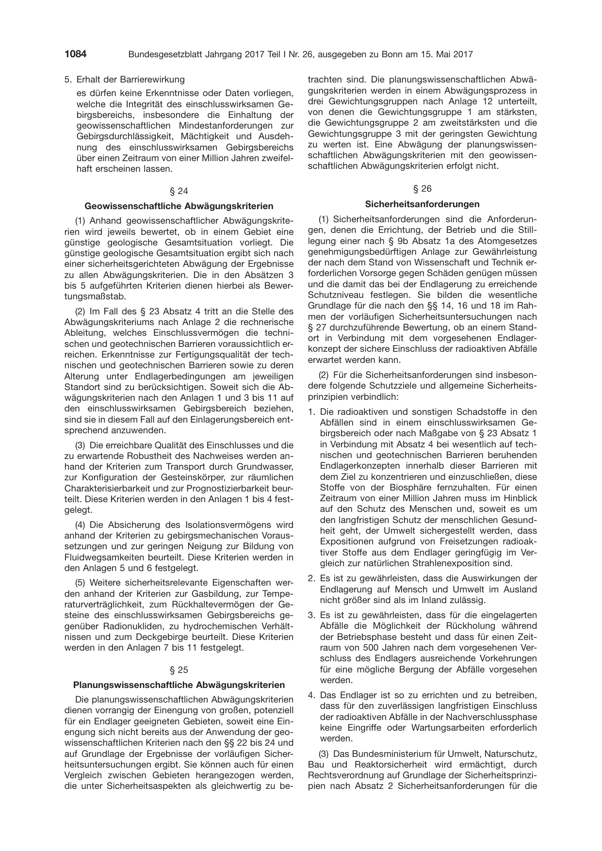 BGBl. 2017, Seite 1084 — Originalseite als Abbildung
