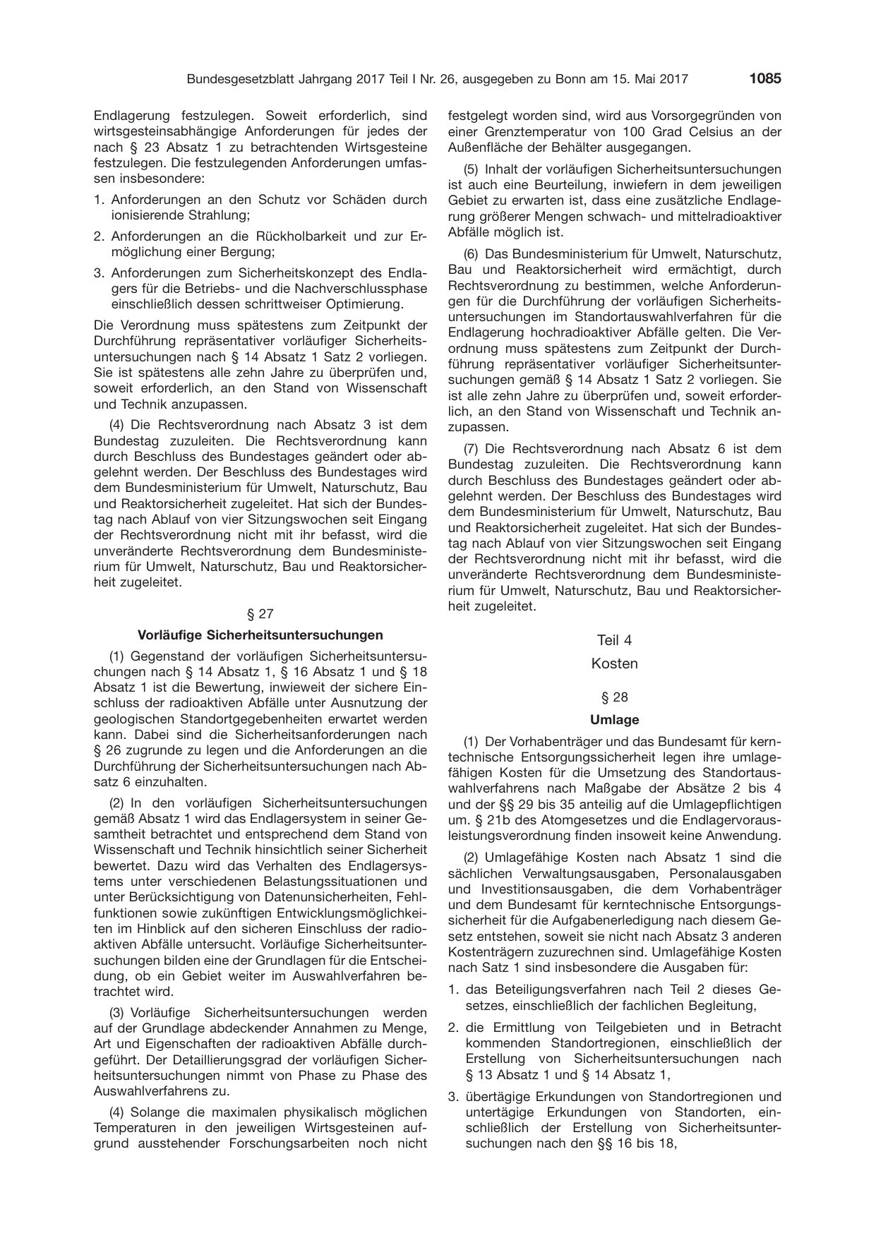BGBl. 2017, Seite 1085 — Originalseite als Abbildung