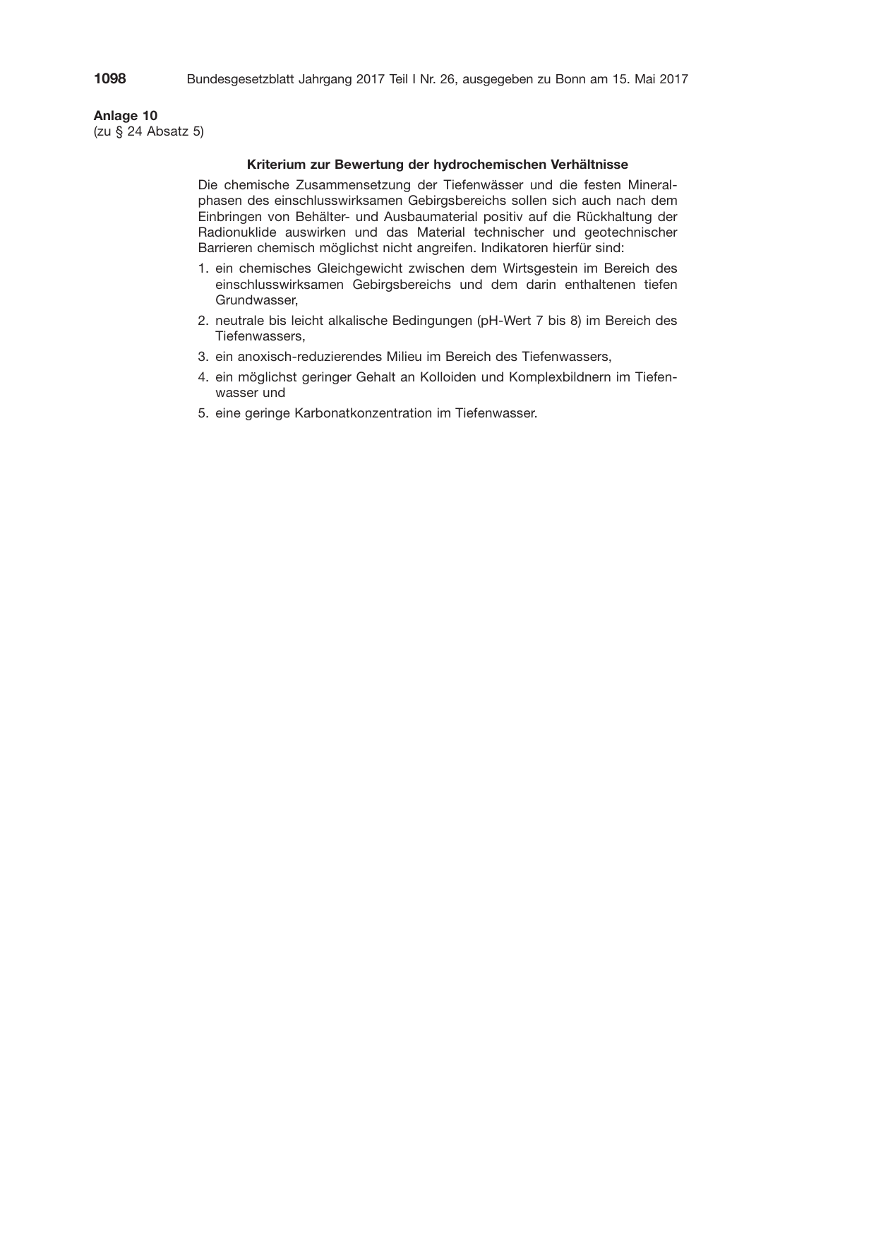 BGBl. 2017, Seite 1098 — Originalseite als Abbildung