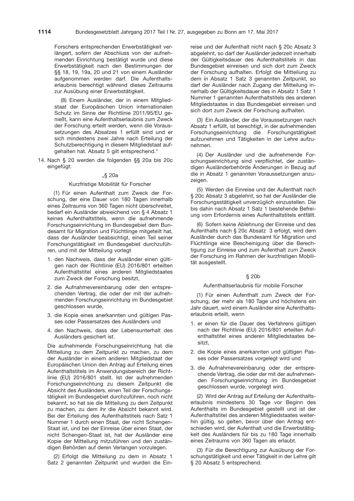 BGBl. 2017, Seite 1114 — Originalseite als Abbildung