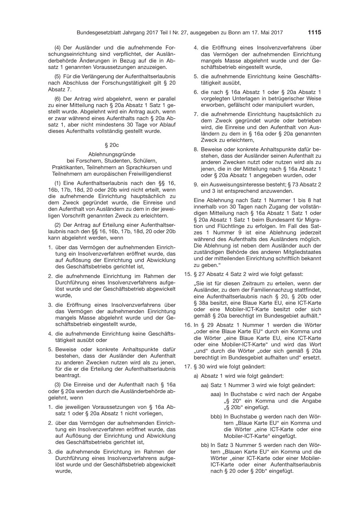BGBl. 2017, Seite 1115 — Originalseite als Abbildung