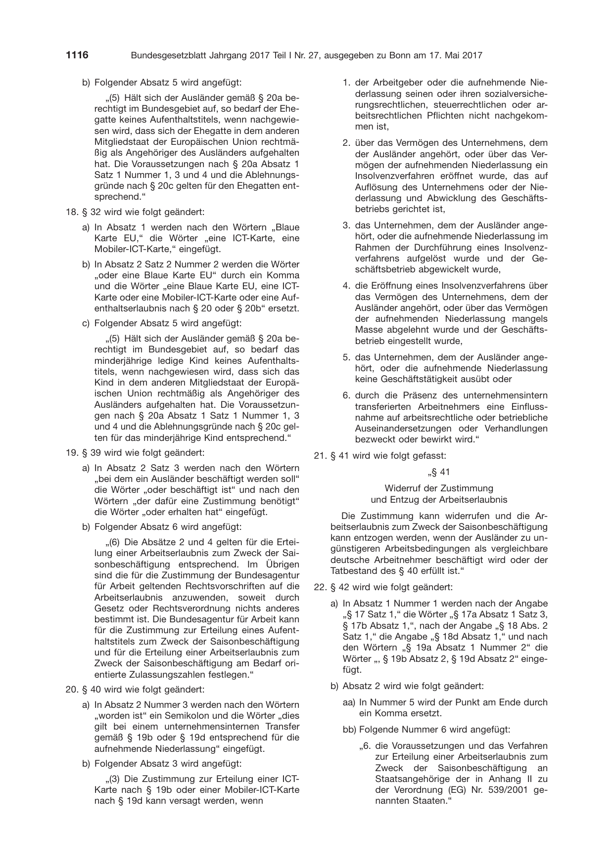 BGBl. 2017, Seite 1116 — Originalseite als Abbildung