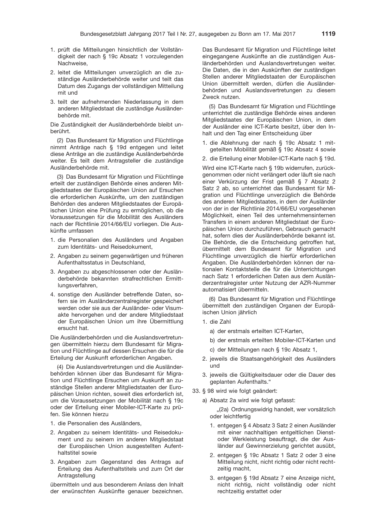 BGBl. 2017, Seite 1119 — Originalseite als Abbildung