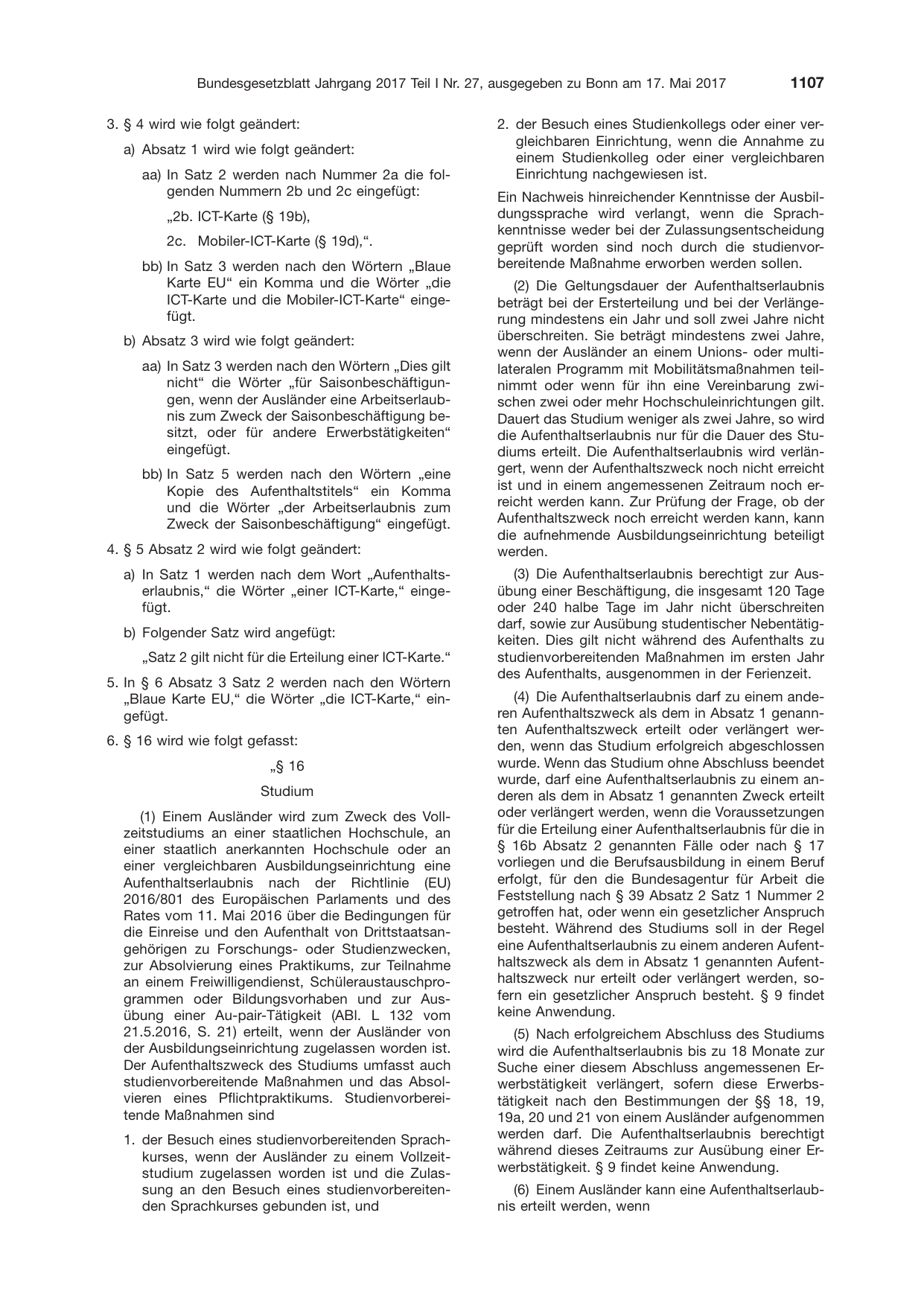 BGBl. 2017, Seite 1107 — Originalseite als Abbildung
