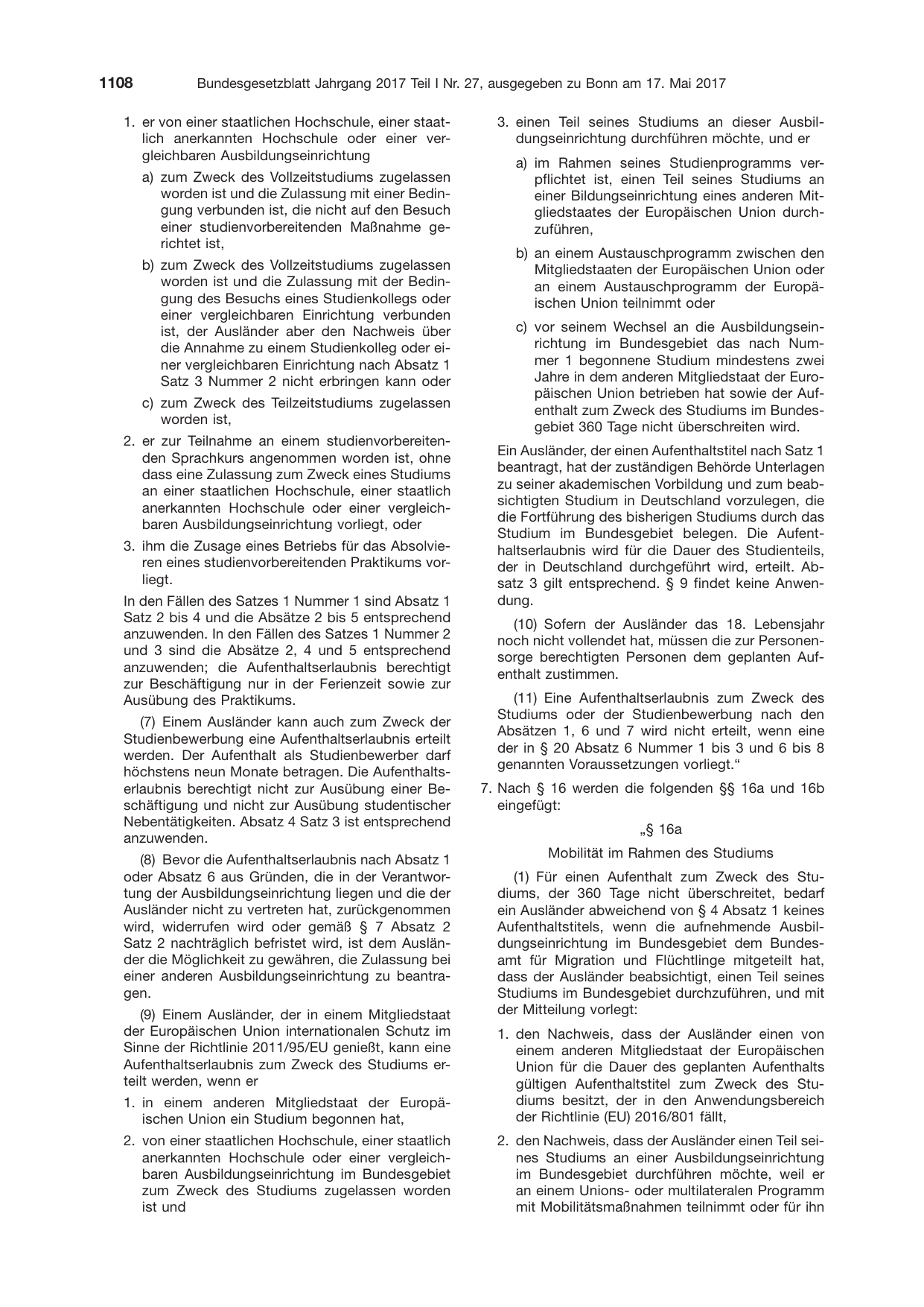 BGBl. 2017, Seite 1108 — Originalseite als Abbildung