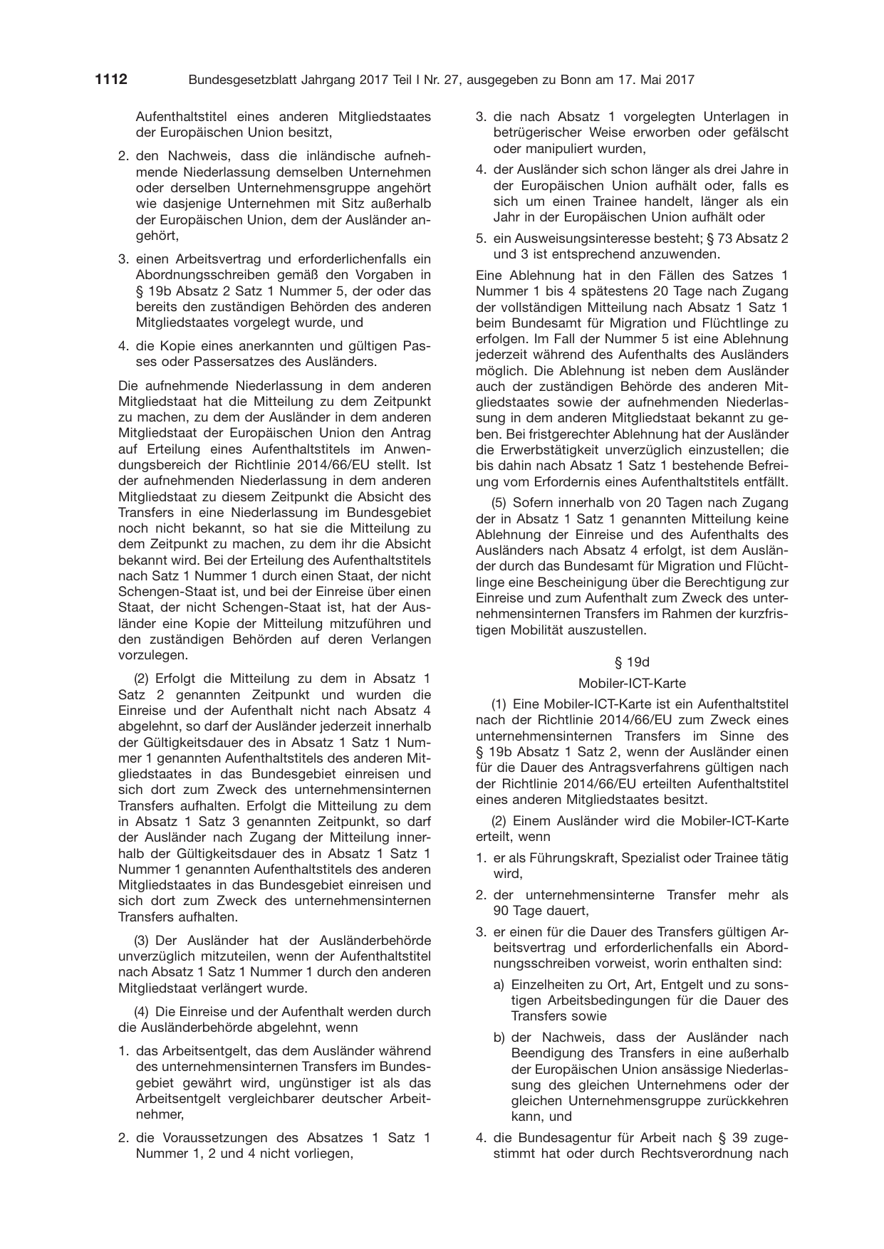 BGBl. 2017, Seite 1112 — Originalseite als Abbildung