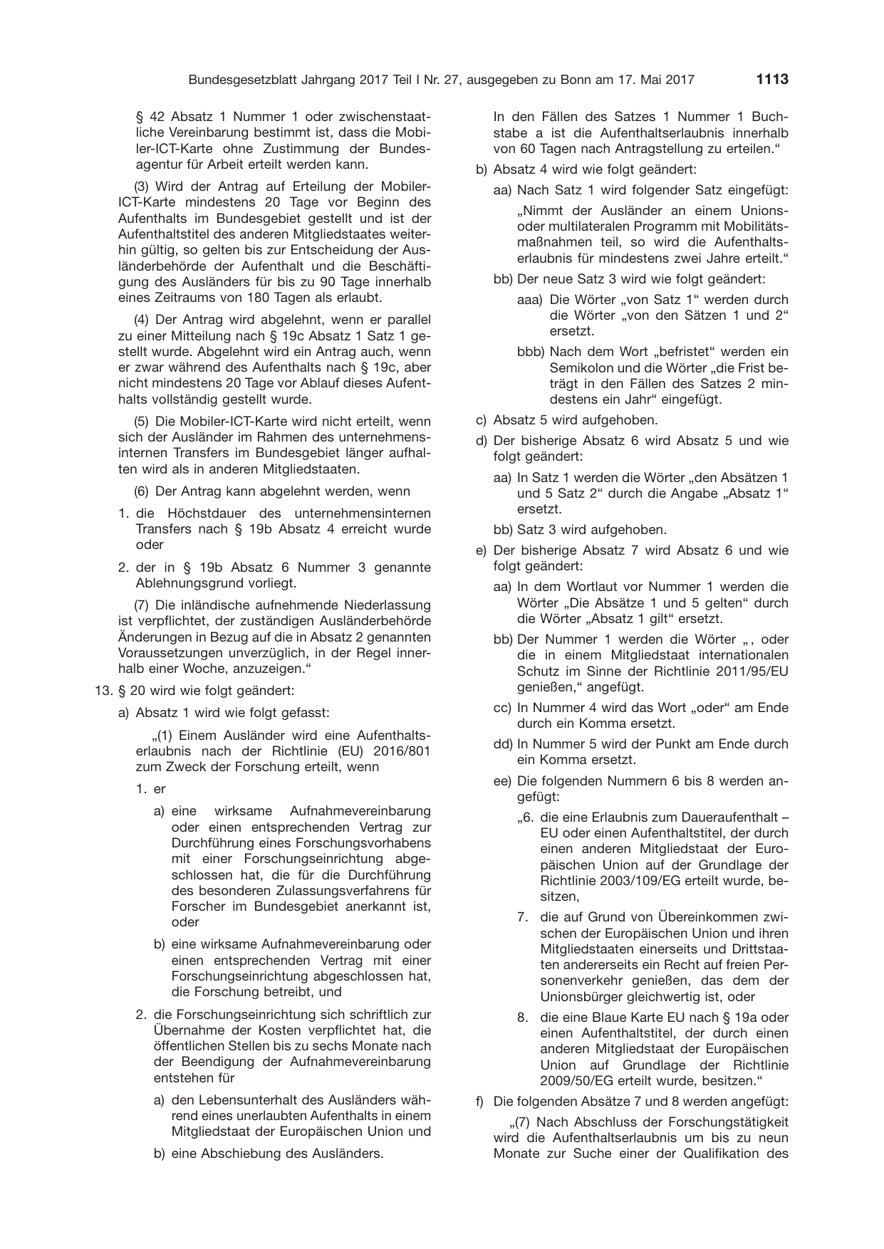 BGBl. 2017, Seite 1113 — Originalseite als Abbildung