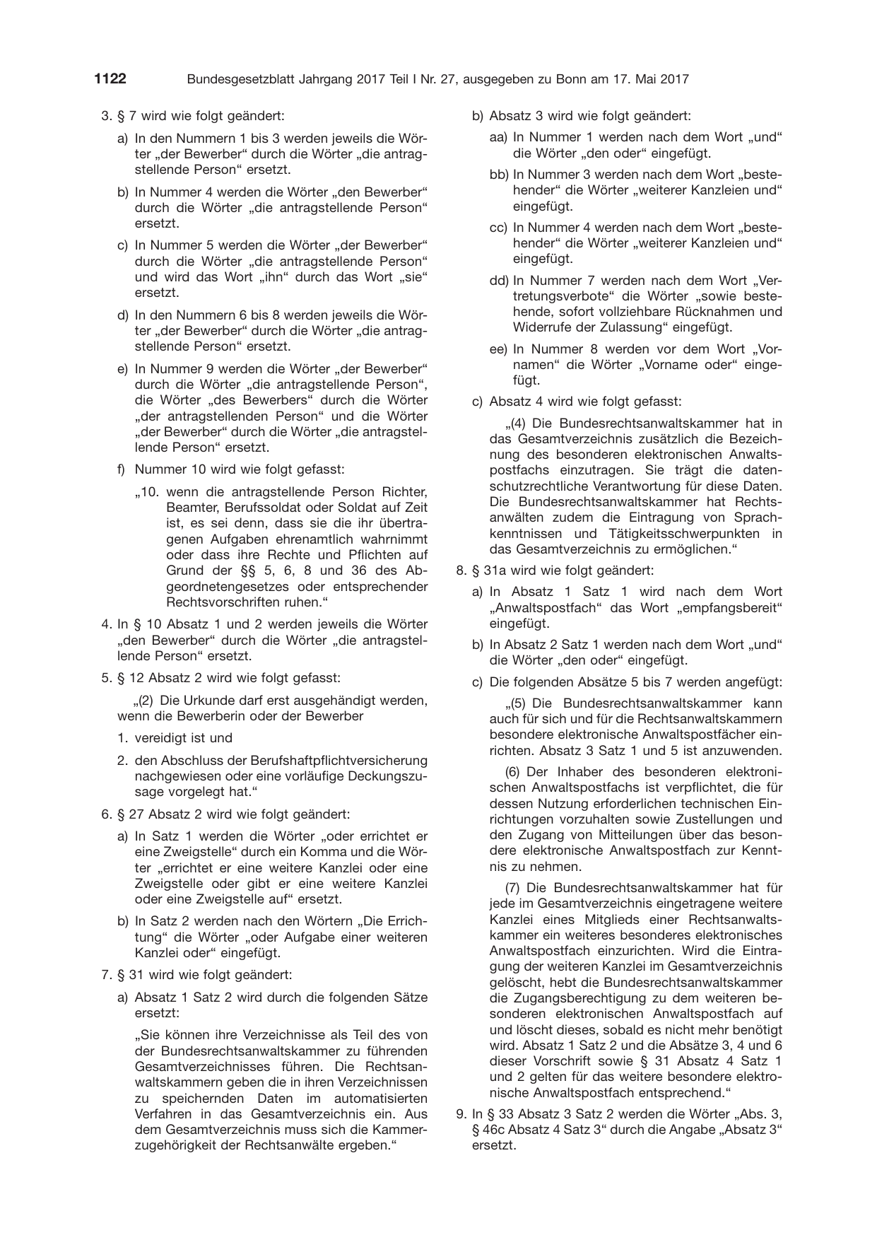 BGBl. 2017, Seite 1122 — Originalseite als Abbildung