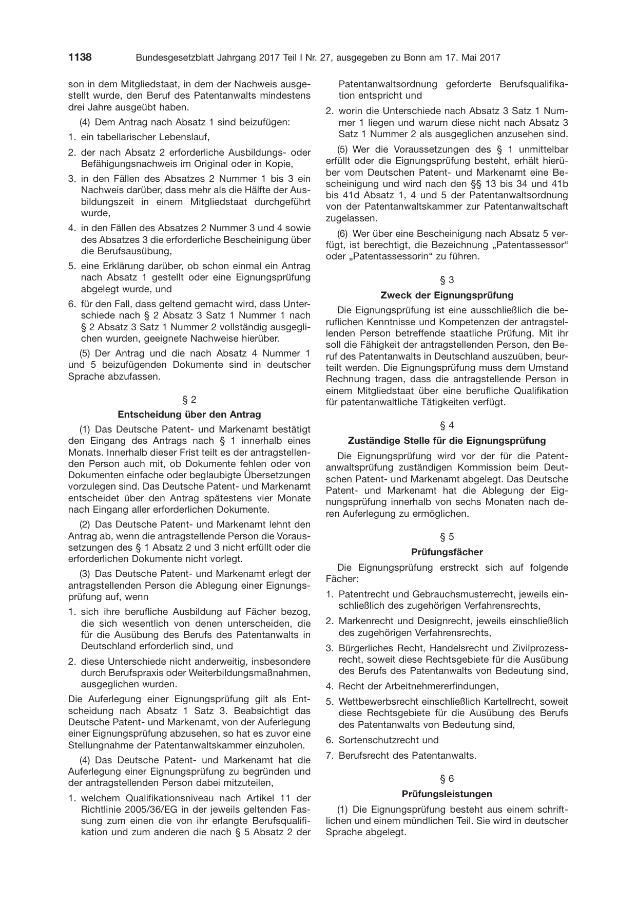 BGBl. 2017, Seite 1138 — Originalseite als Abbildung