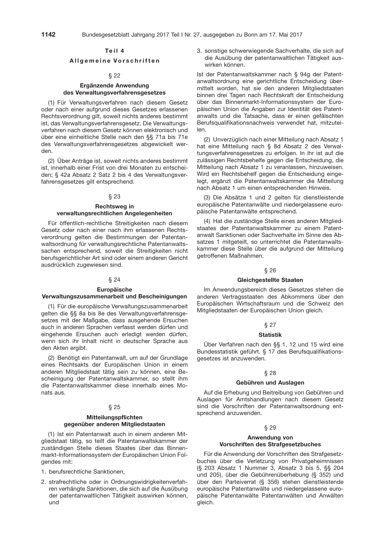 BGBl. 2017, Seite 1142 — Originalseite als Abbildung