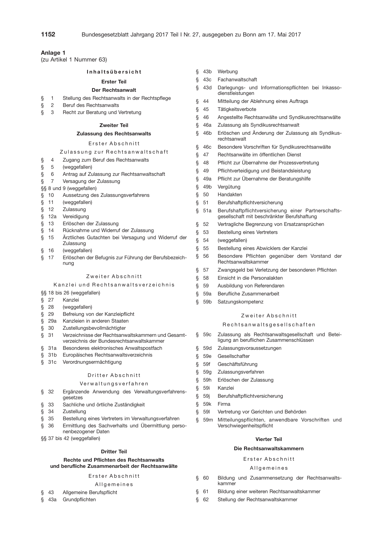 BGBl. 2017, Seite 1152 — Originalseite als Abbildung