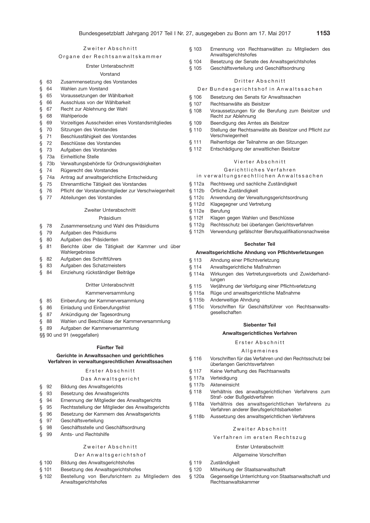 BGBl. 2017, Seite 1153 — Originalseite als Abbildung