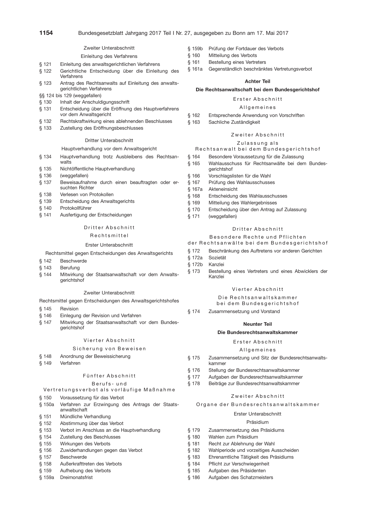 BGBl. 2017, Seite 1154 — Originalseite als Abbildung