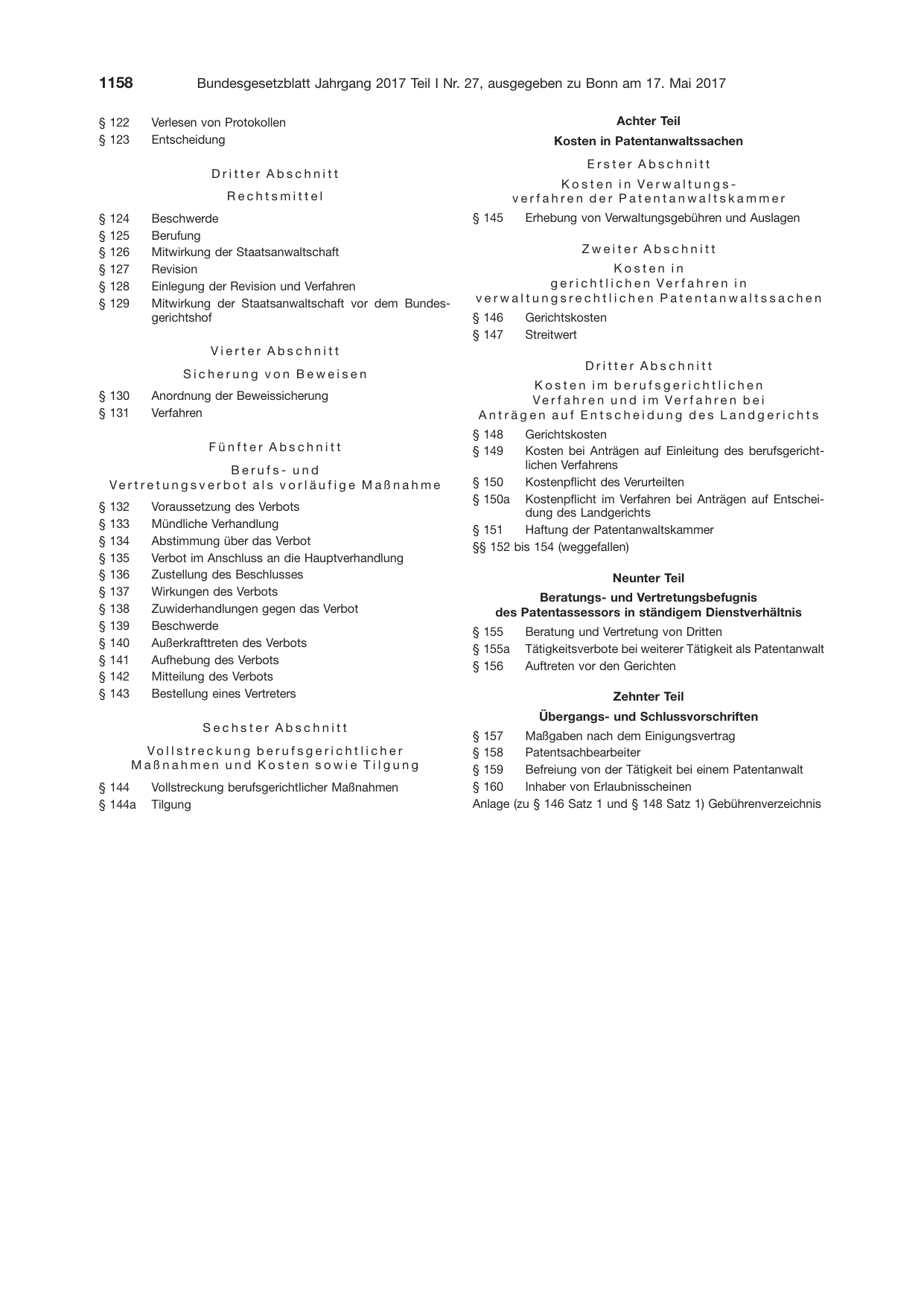 BGBl. 2017, Seite 1158 — Originalseite als Abbildung