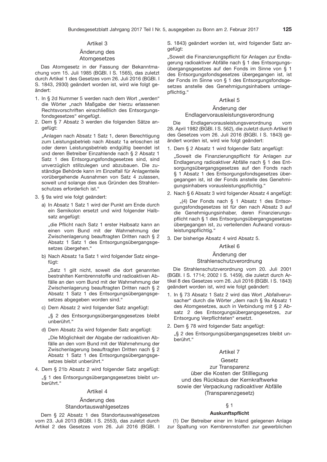 BGBl. 2017, Seite 125 — Originalseite als Abbildung