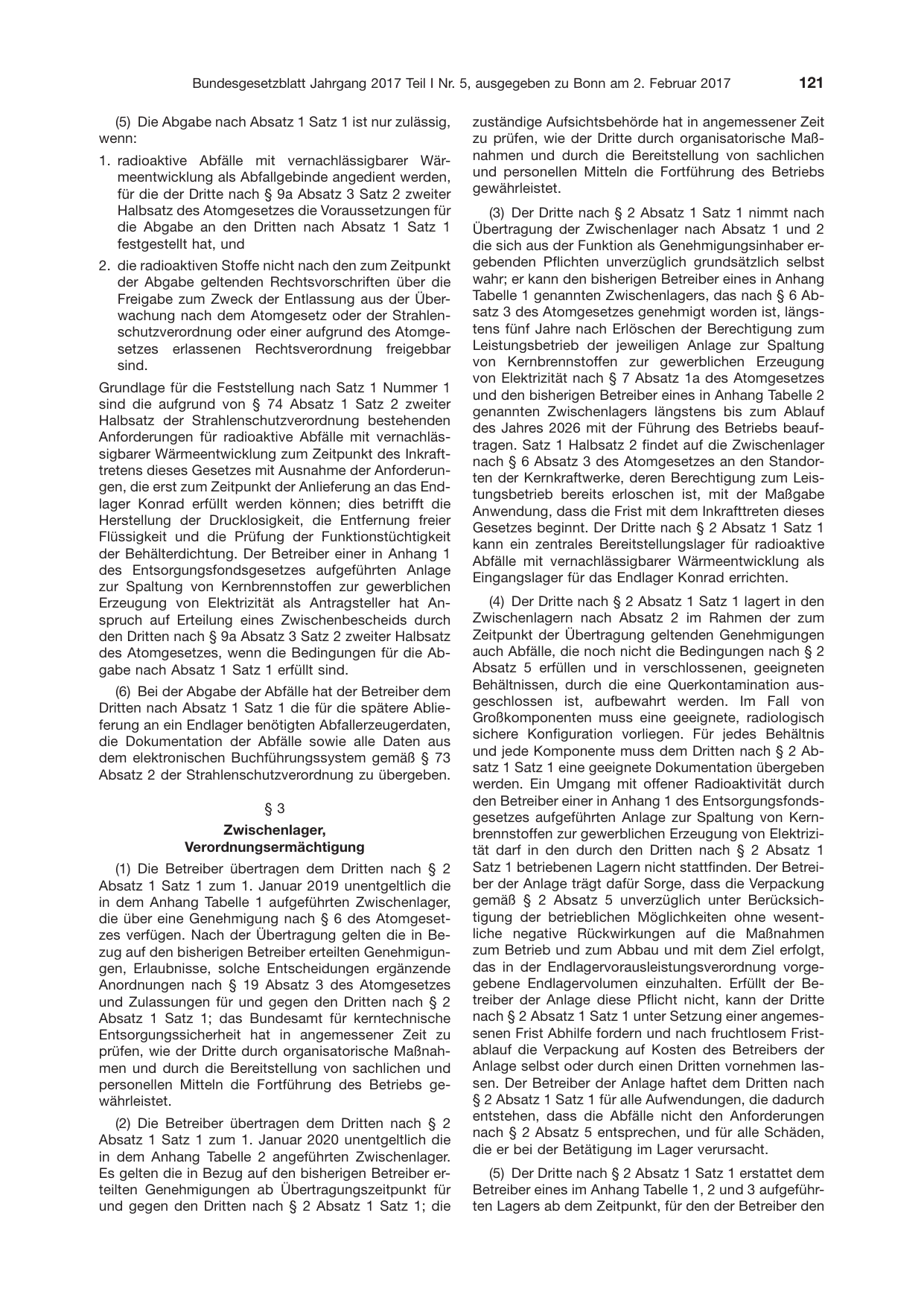 BGBl. 2017, Seite 121 — Originalseite als Abbildung