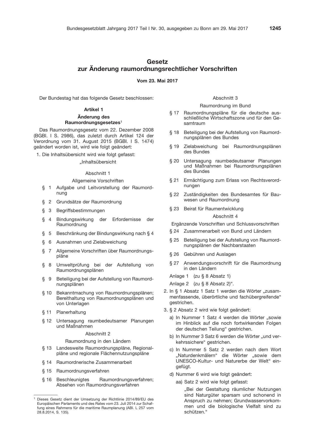 BGBl. 2017, Seite 1245 — Originalseite als Abbildung