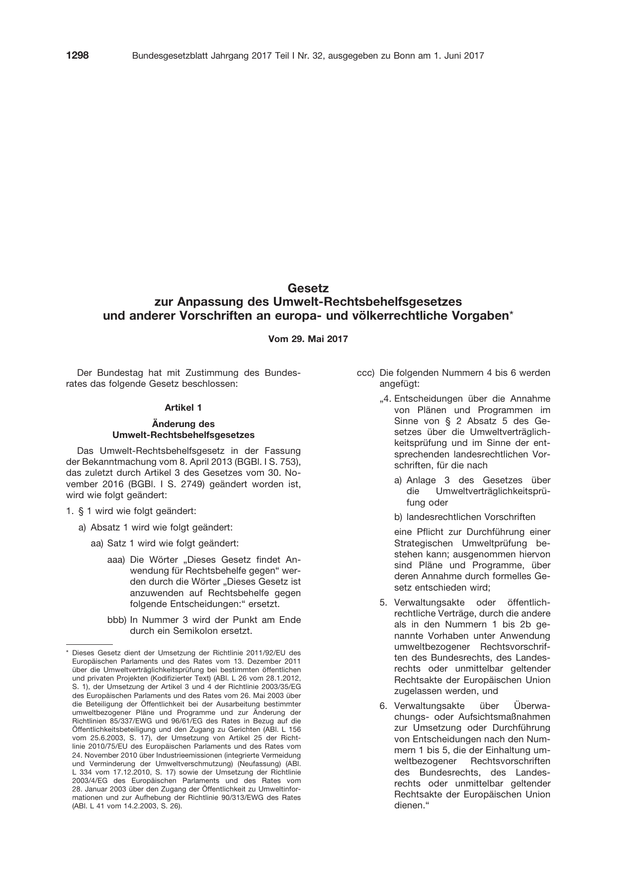 BGBl. 2017, Seite 1298 — Originalseite als Abbildung