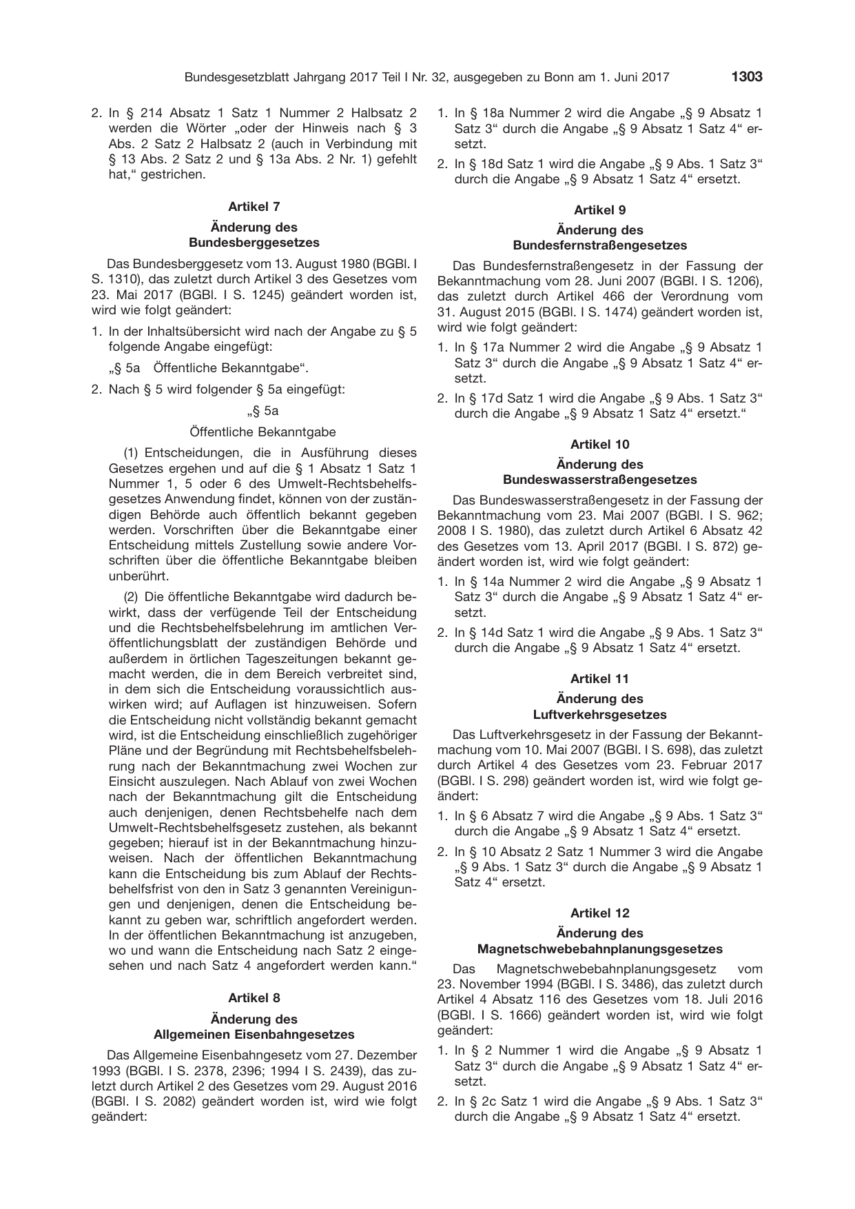 BGBl. 2017, Seite 1303 — Originalseite als Abbildung
