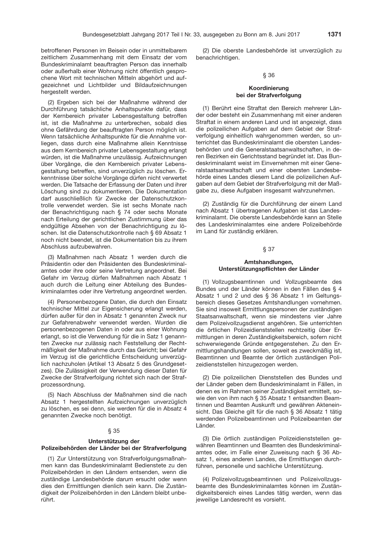 BGBl. 2017, Seite 1371 — Originalseite als Abbildung