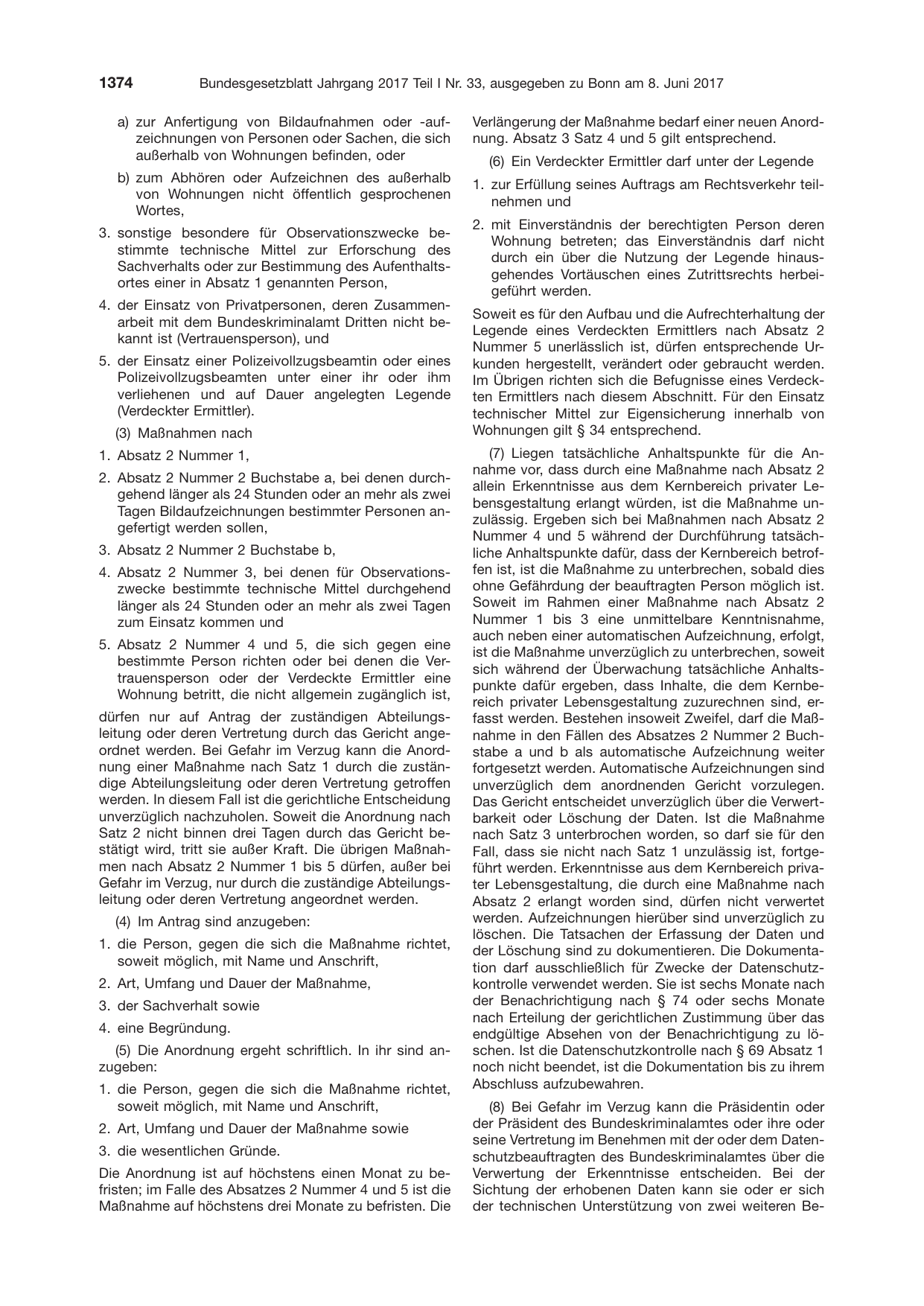 BGBl. 2017, Seite 1374 — Originalseite als Abbildung