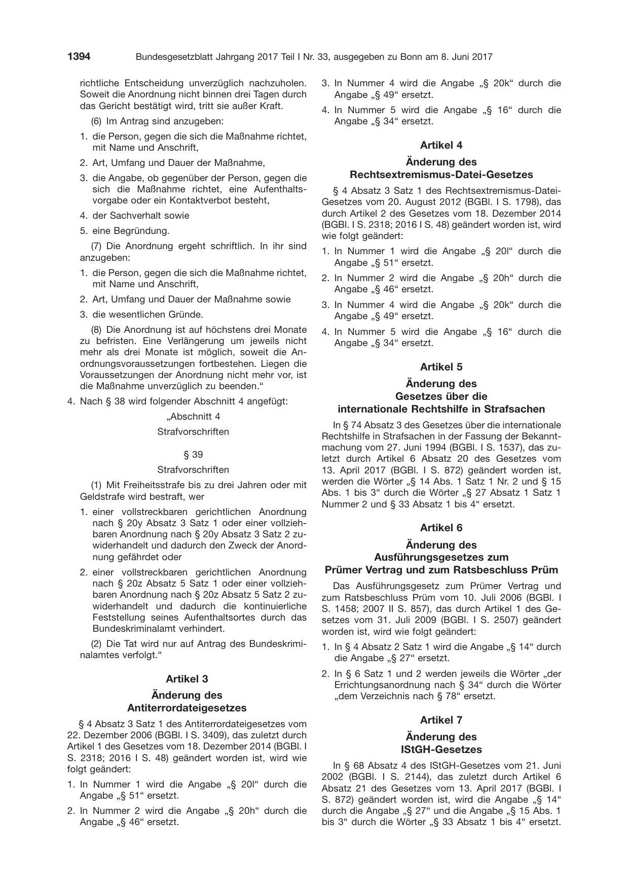 BGBl. 2017, Seite 1394 — Originalseite als Abbildung