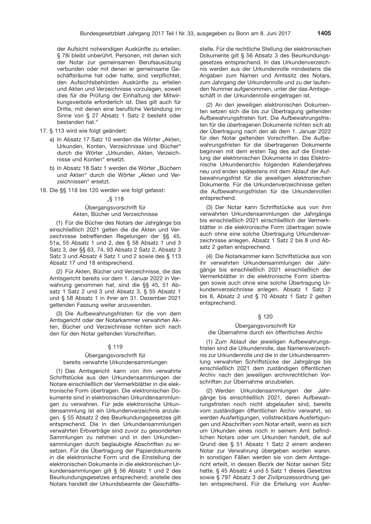 BGBl. 2017, Seite 1405 — Originalseite als Abbildung