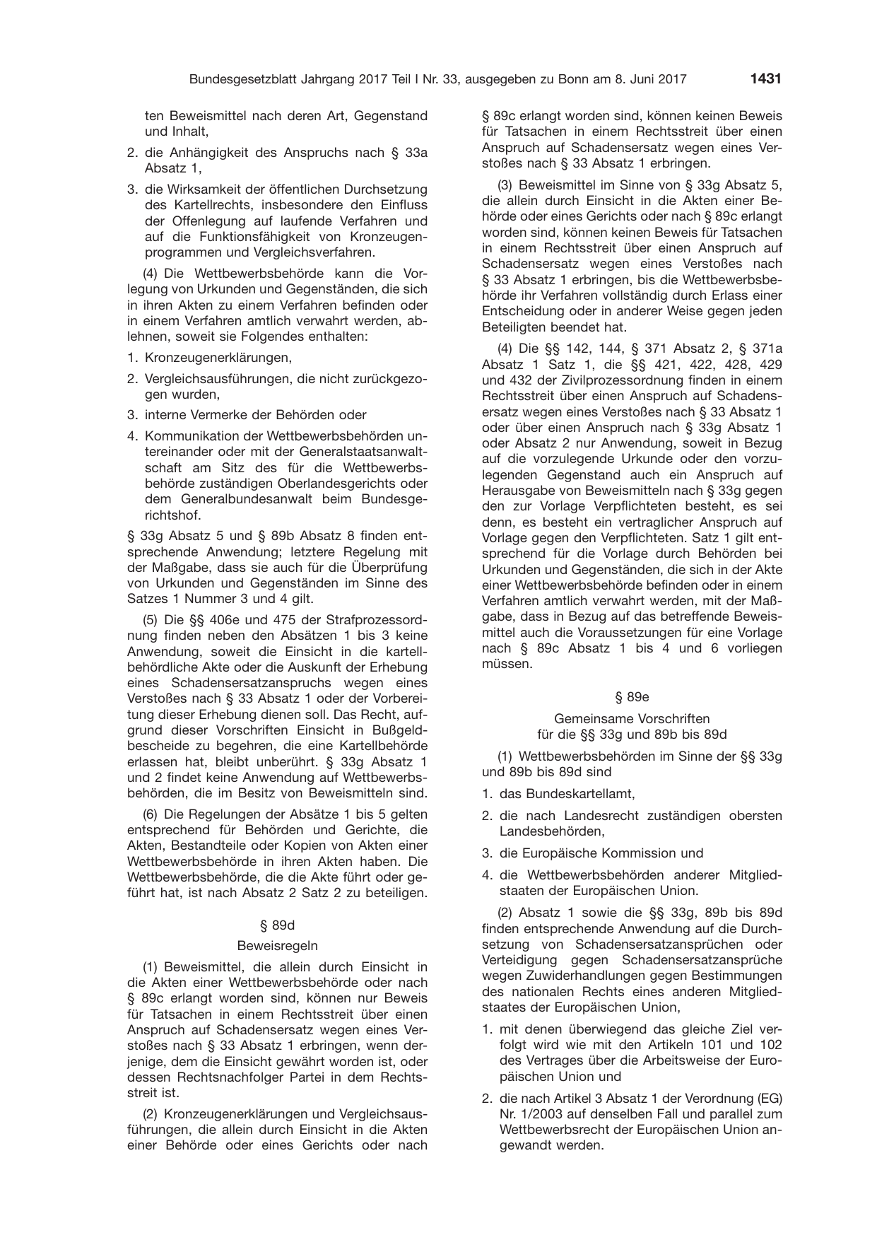 BGBl. 2017, Seite 1431 — Originalseite als Abbildung