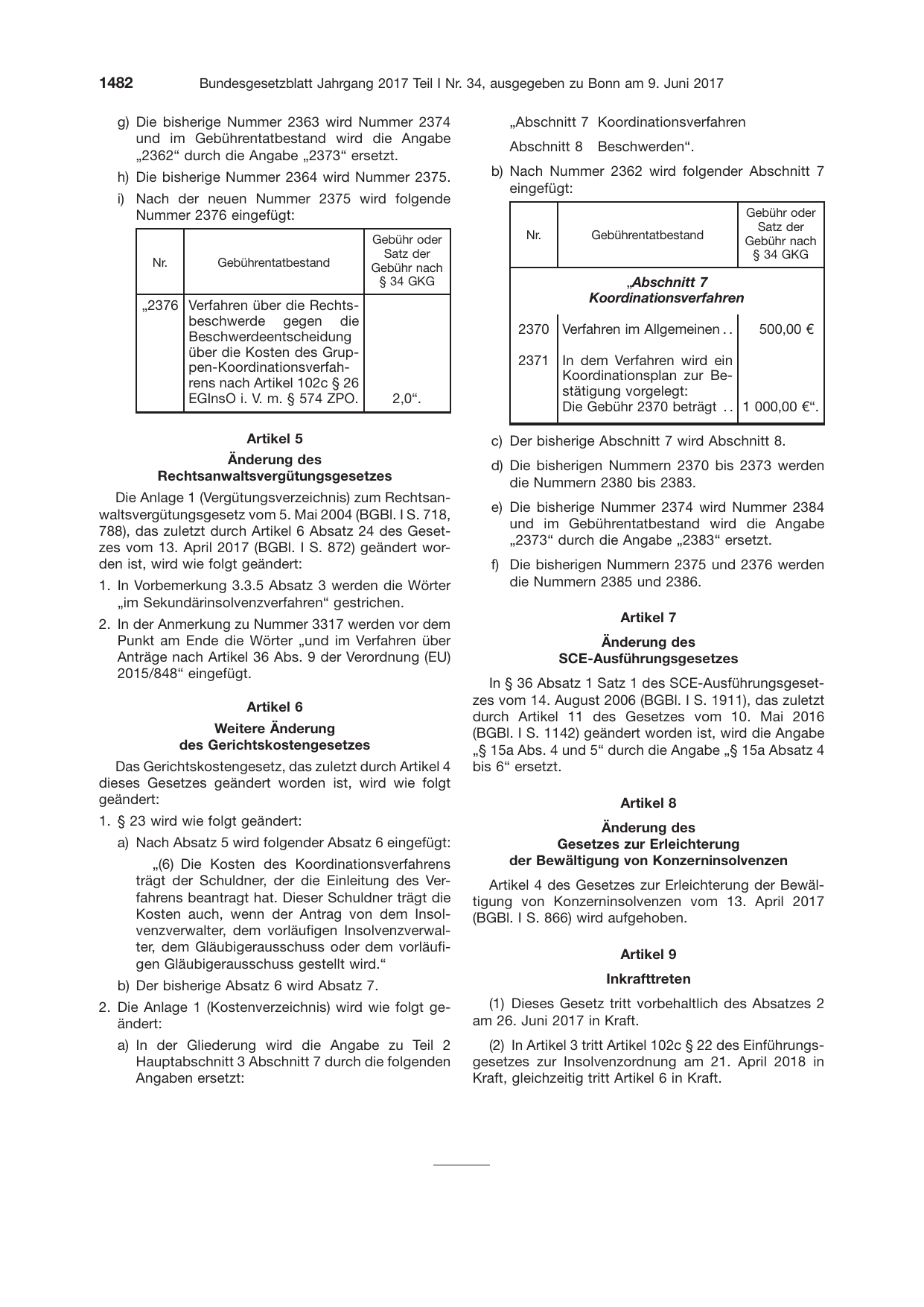 BGBl. 2017, Seite 1482 — Originalseite als Abbildung