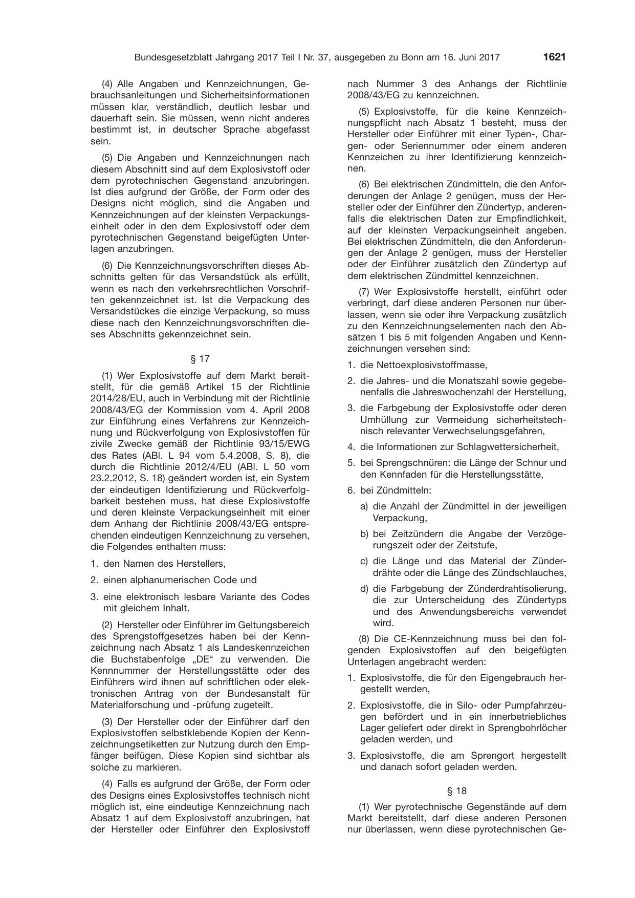 BGBl. 2017, Seite 1621 — Originalseite als Abbildung
