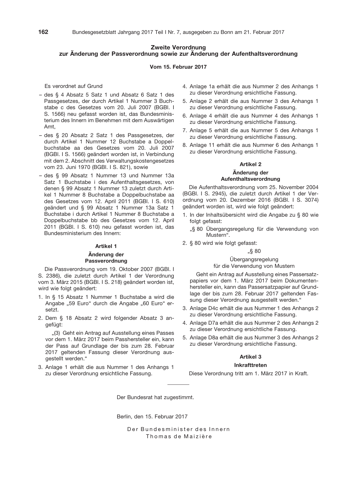 BGBl. 2017, Seite 162 — Originalseite als Abbildung