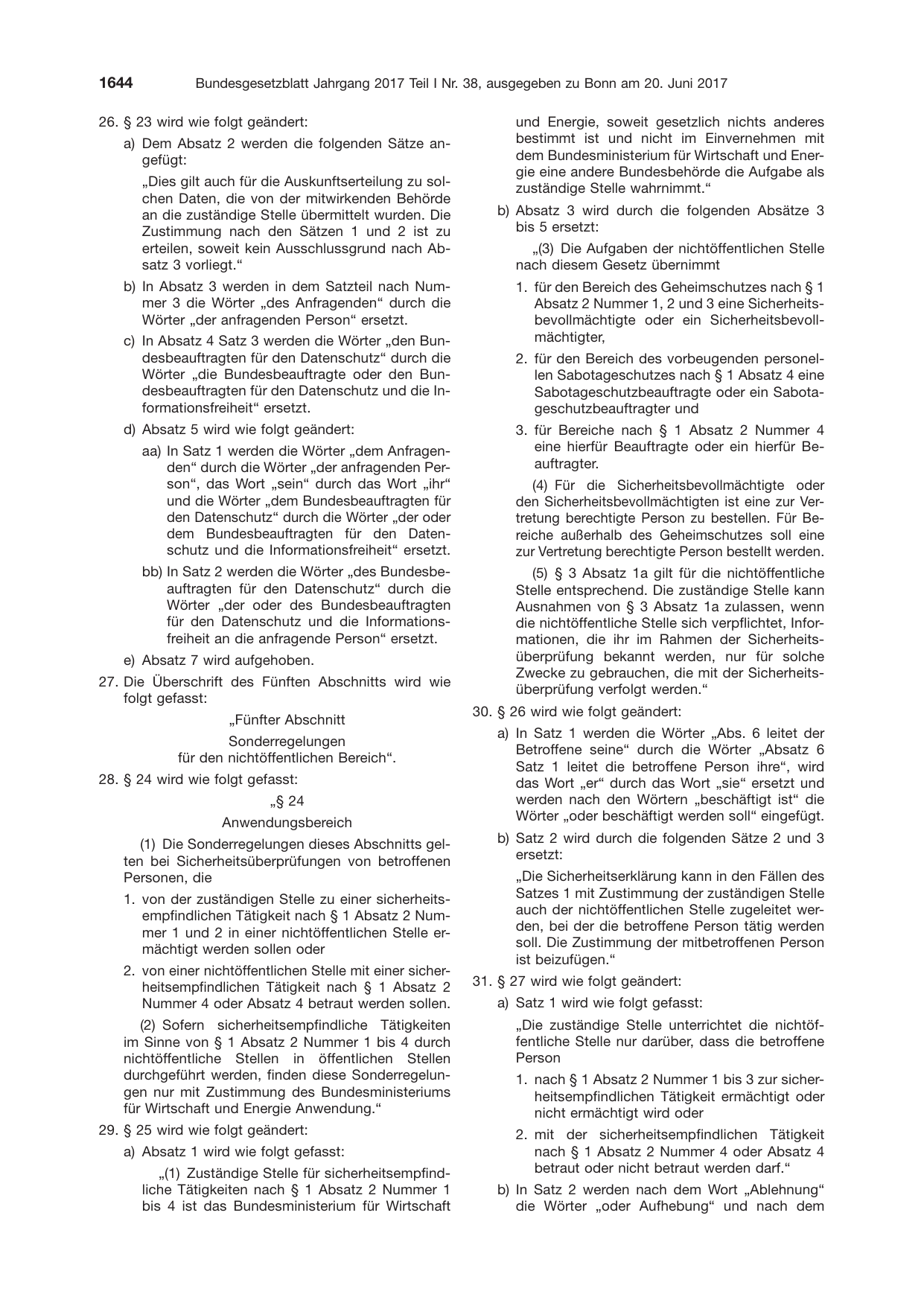 BGBl. 2017, Seite 1644 — Originalseite als Abbildung