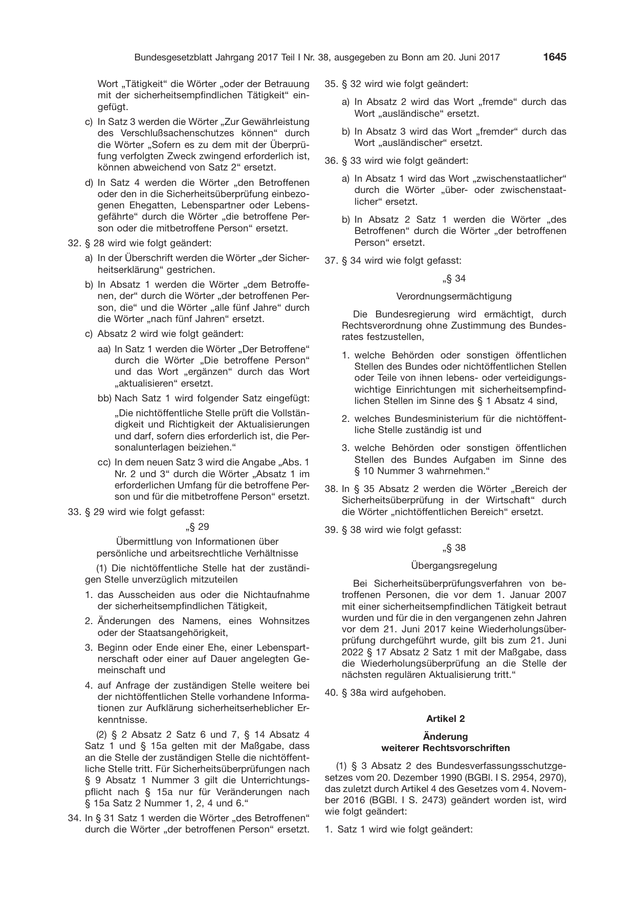 BGBl. 2017, Seite 1645 — Originalseite als Abbildung