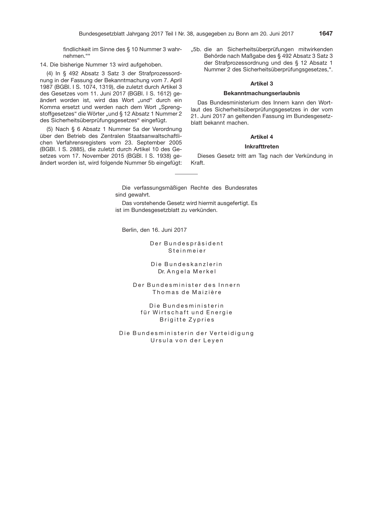 BGBl. 2017, Seite 1647 — Originalseite als Abbildung