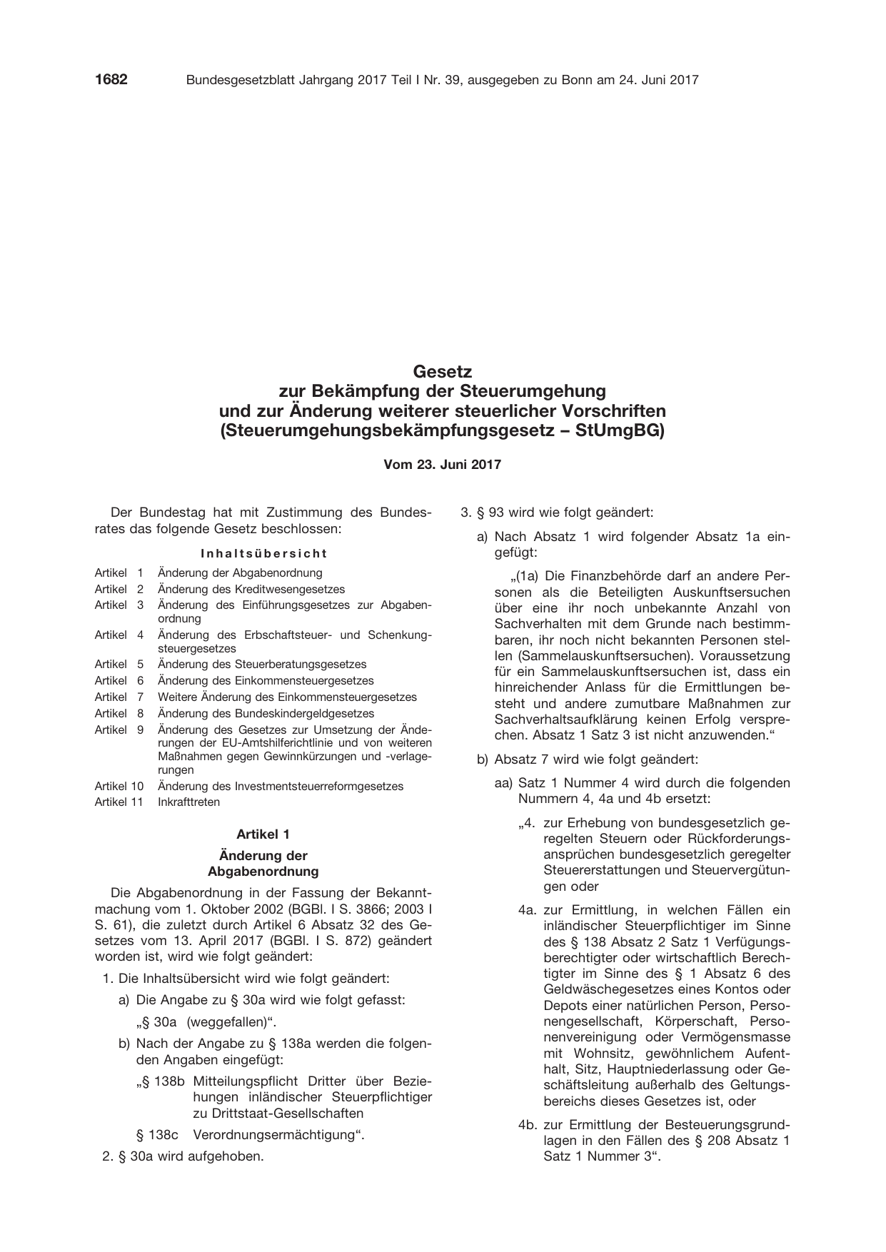 BGBl. 2017, Seite 1682 — Originalseite als Abbildung