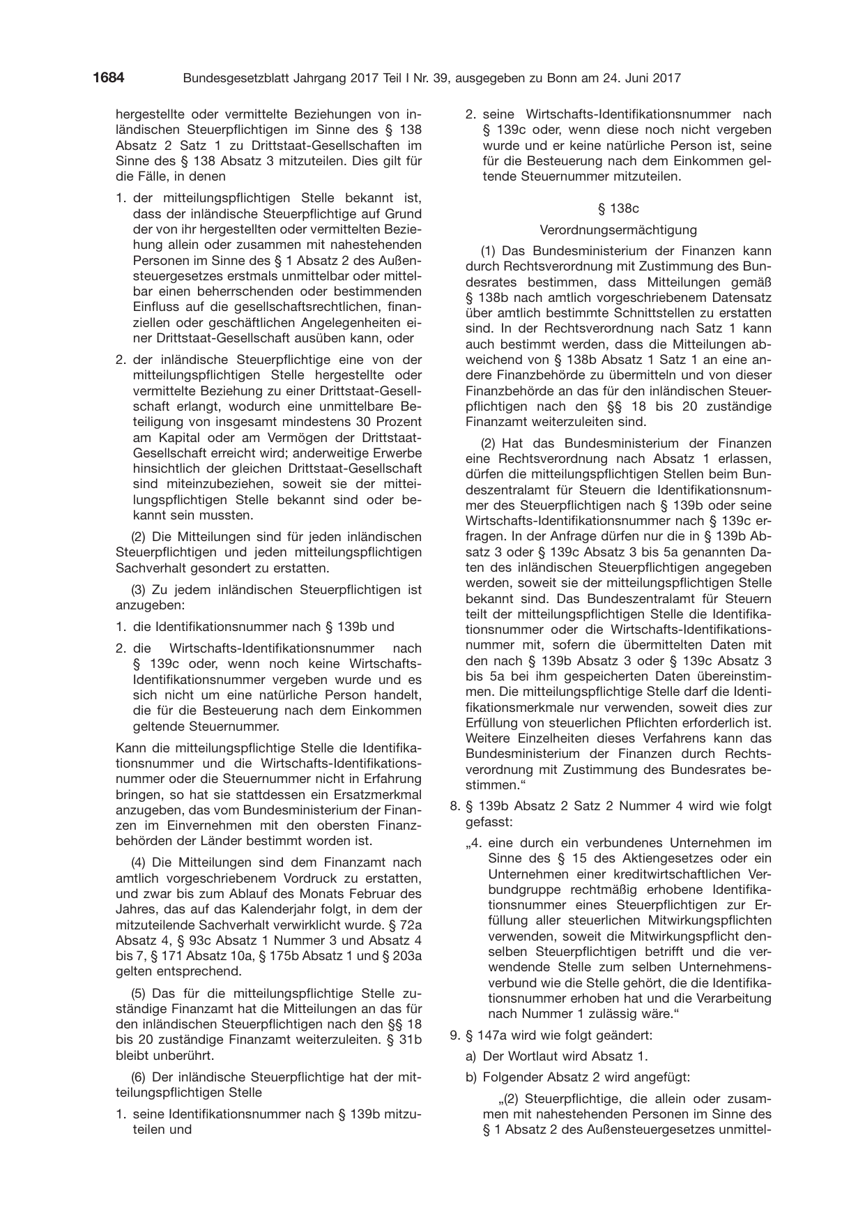 BGBl. 2017, Seite 1684 — Originalseite als Abbildung