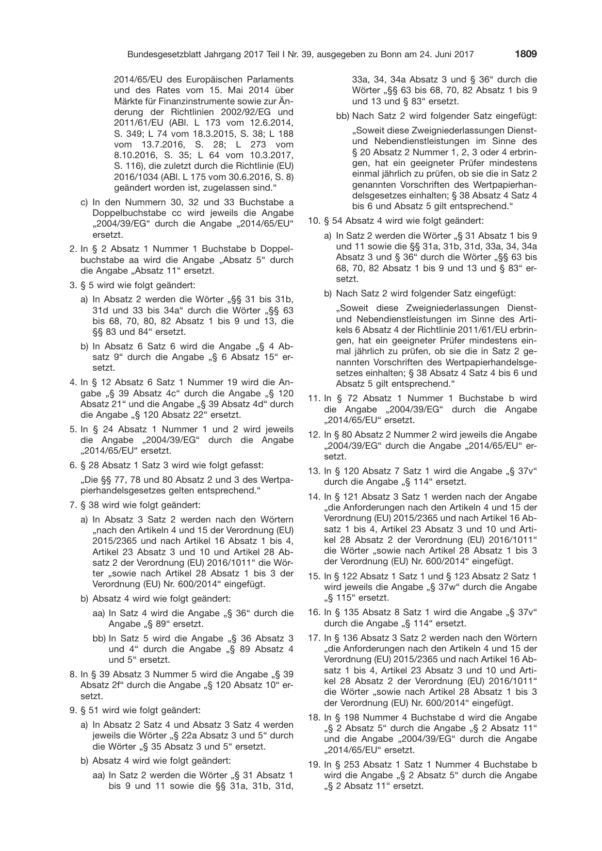 BGBl. 2017, Seite 1809 — Originalseite als Abbildung